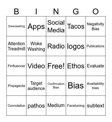 Media Literacy Bingo Card