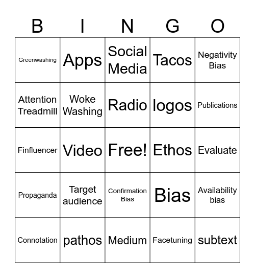 Media Literacy Bingo Card