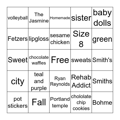 Bridal Bingo Card