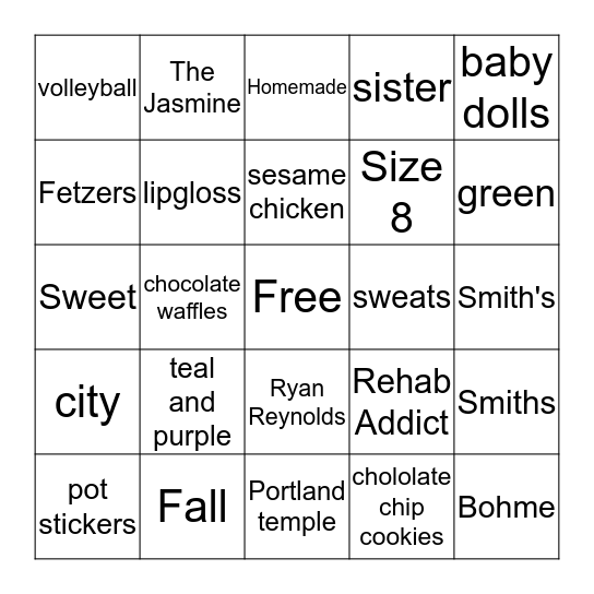 Bridal Bingo Card