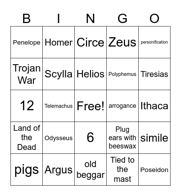 "The Odyssey" BINGO Card