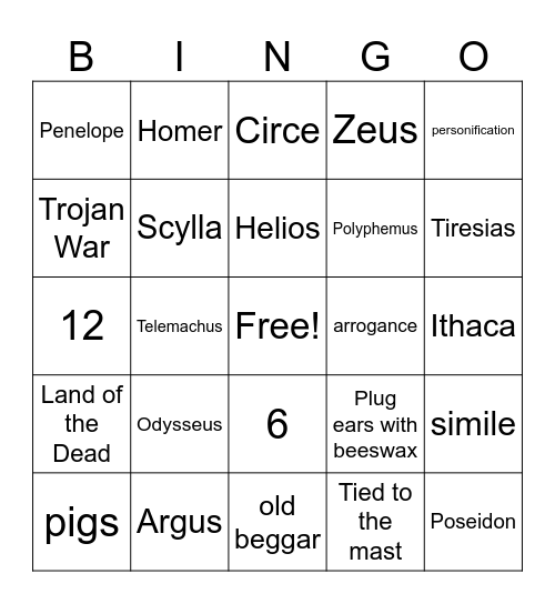 "The Odyssey" BINGO Card