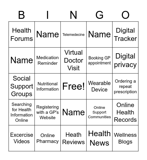 Managing Your Health Online Bingo Card