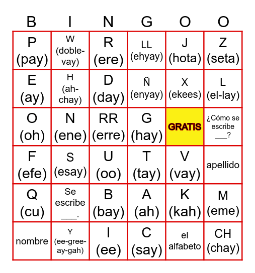 El Alfabeto Bingo Card