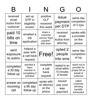 Customer service week Bingo Card