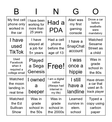 Generational BINGO Card