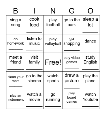 What are you going to do this weekend? Bingo Card