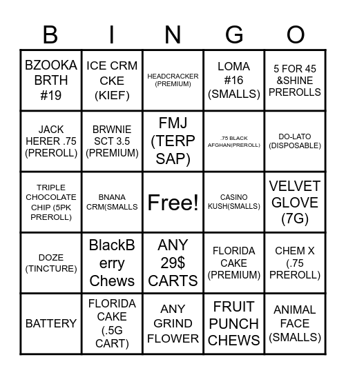 STONER BINGO Card