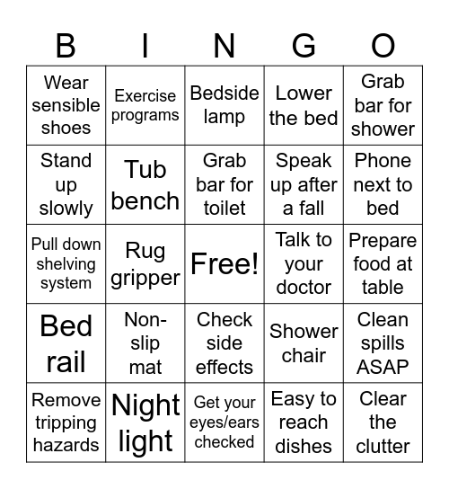 Home Modification Bingo Card