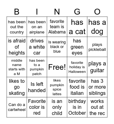 Find Someone Who.... Bingo Card
