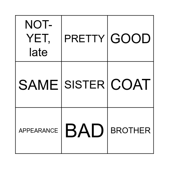 Unit 4 + Family Bingo Card