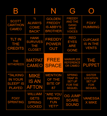 FNAF MOVIE Bingo Card