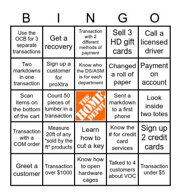 Cashier Appreciation Month Bingo Card