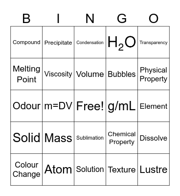 Chemistry Part A Bingo Card