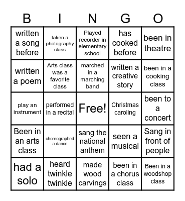 Arts in the Public School Bingo Card
