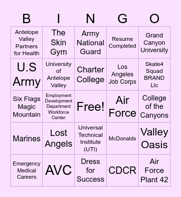 Career Fair Bingo Card