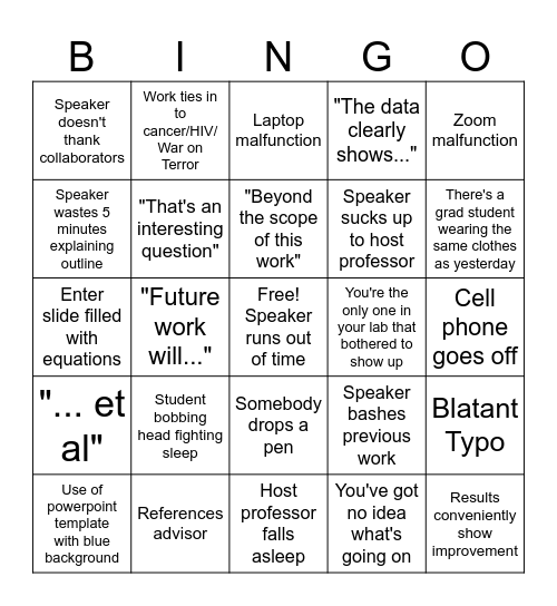 Seminar Bingo Card