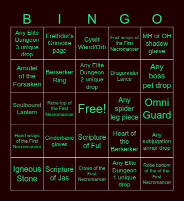 Necro PVM Bingo Card