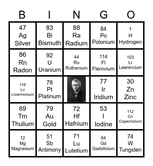 Periodic Table Bingo Card