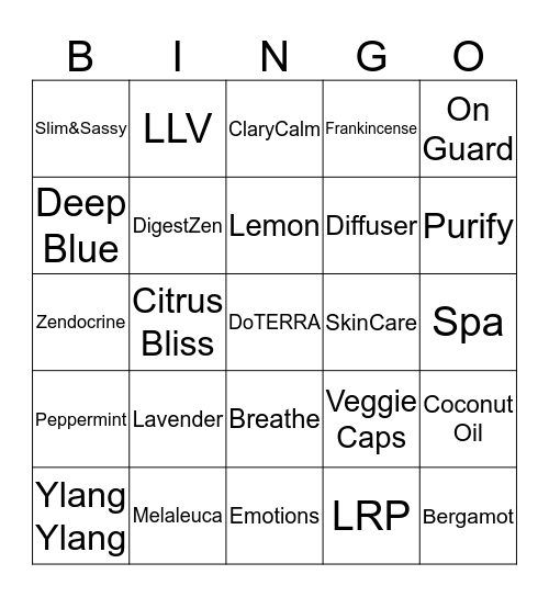 Essential Oils Bingo Card