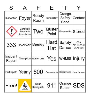 Safety Bingo Card