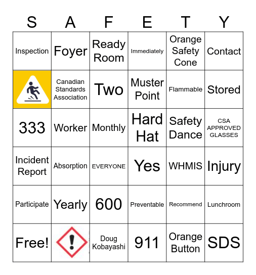 Safety Bingo Card