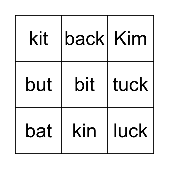 Word Box Lesson 13 Bingo Card