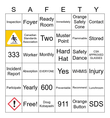 Safety Bingo Card
