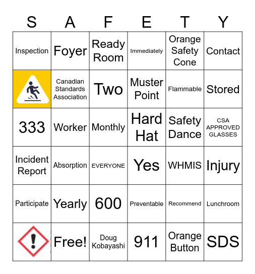 Safety Bingo Card