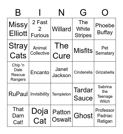 Bats, Cats, & Rats Bingo Card