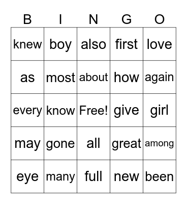 Untitled Bingo Card