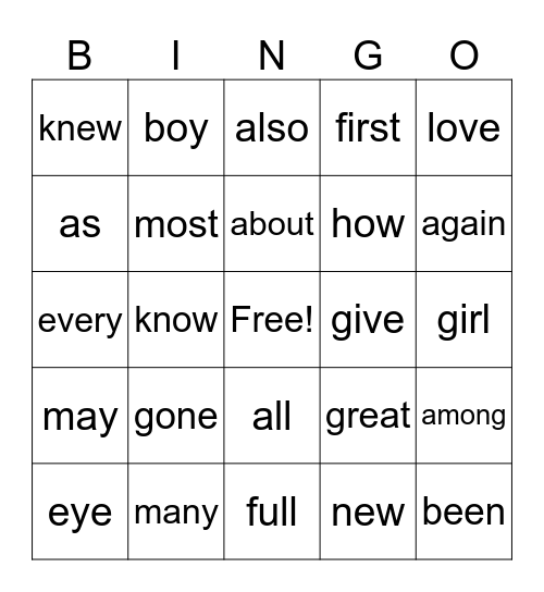 Untitled Bingo Card