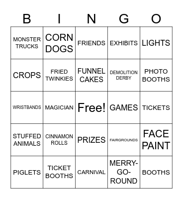Summer Fair Bingo Card