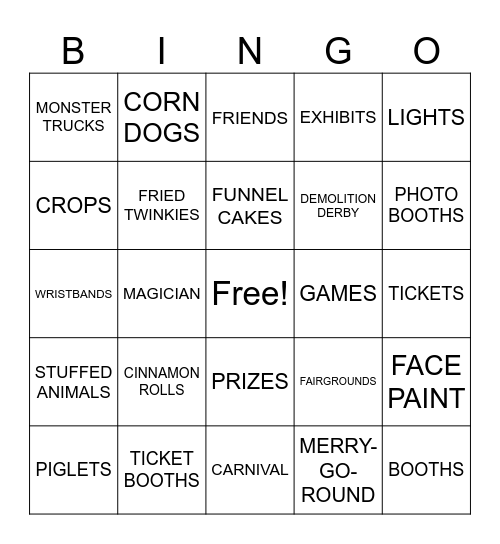 Summer Fair Bingo Card