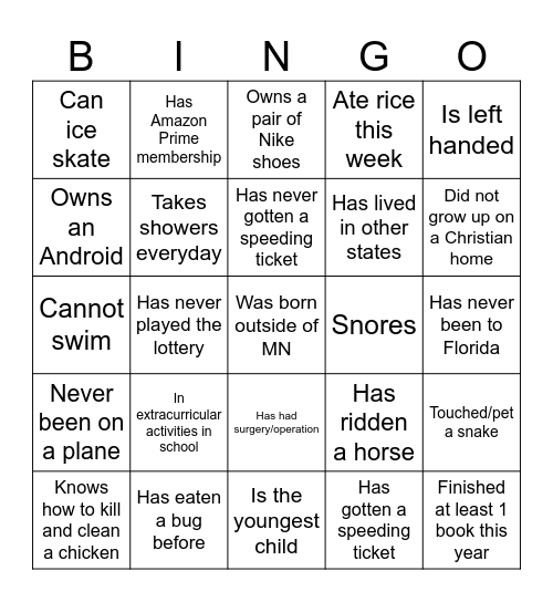 HUMAN BINGO Card