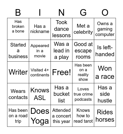 Virtual Team Bingo Card