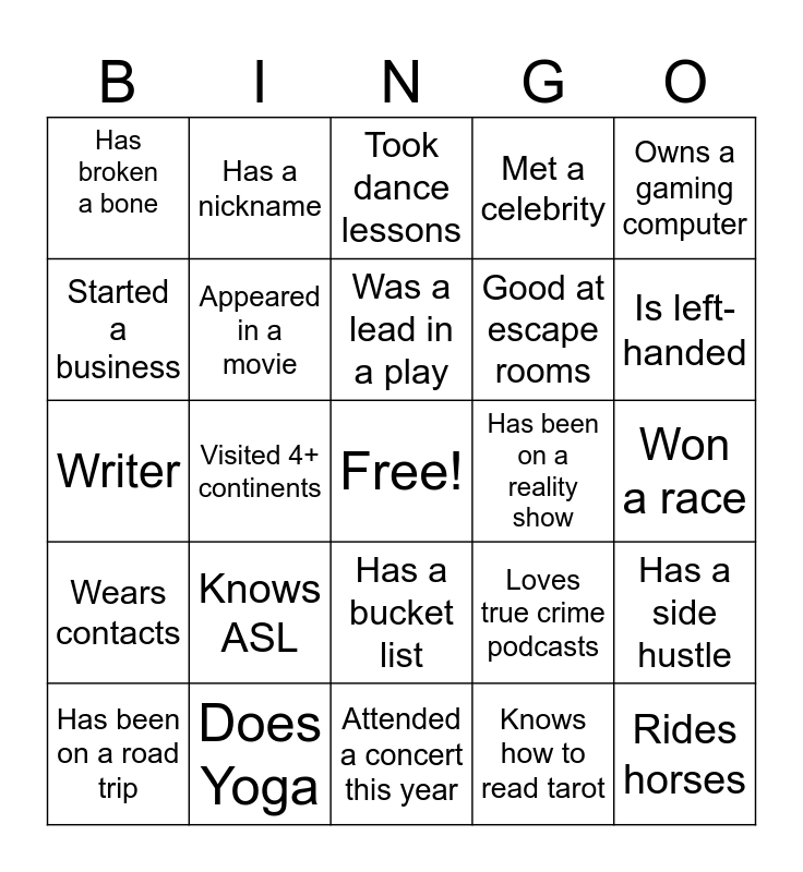 Virtual Team Bingo Card