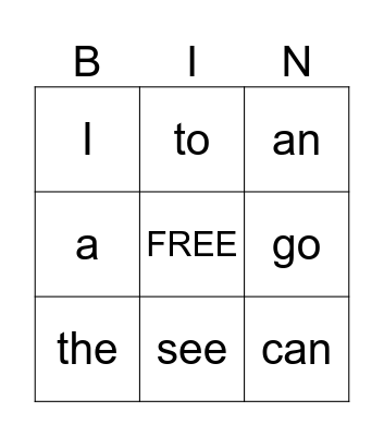SIGHT WORDS Bingo Card
