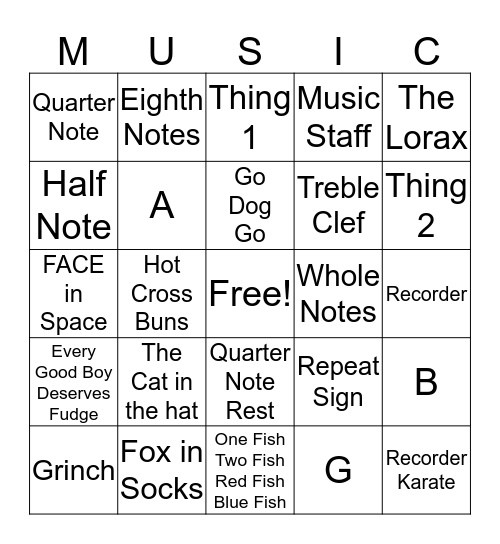 Music Bingo Card