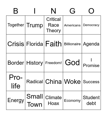 GOP Buzzword Bingo Card