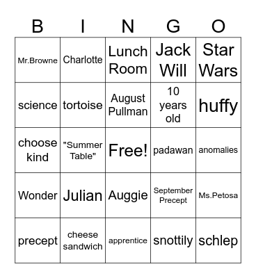 WONDER Bingo Card