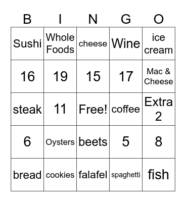 Foodie Card Bingo Card