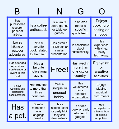 Icebreaker Bingo Card