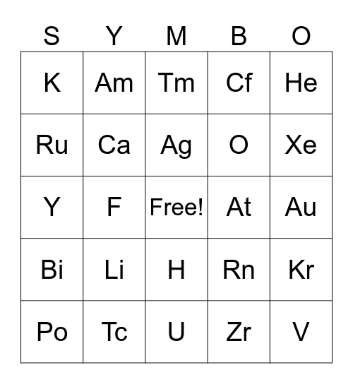 Symbo Card Bingo Card
