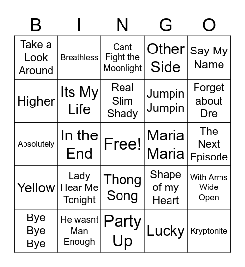 2000s Ultimate Mix Part 2 Bingo Card