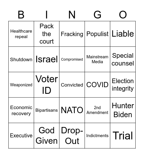 GOP Debate Bingo Card