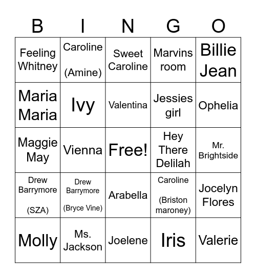 but do you have song written about you? Bingo Card