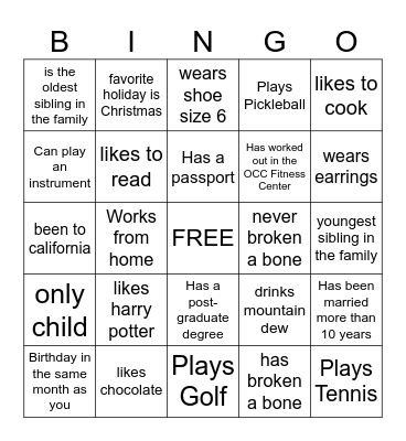 get to know you Bingo Card
