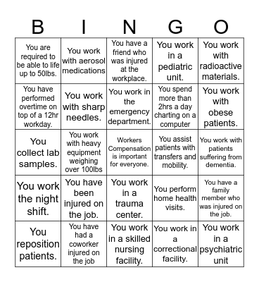 Healthcare Workers' Compensation Bingo Card