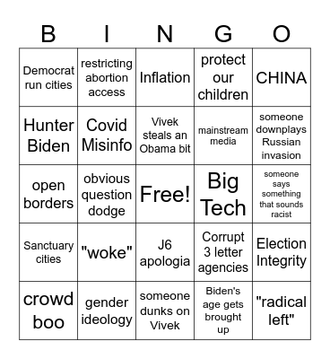 RNC Debate Bingo Card